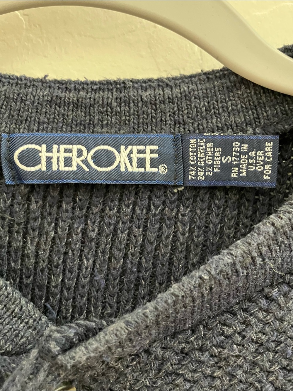 Vintage Cherokee Men’s Small Navy Blue Henley Knit Sweater Made in USA - Picture 2 of 6
